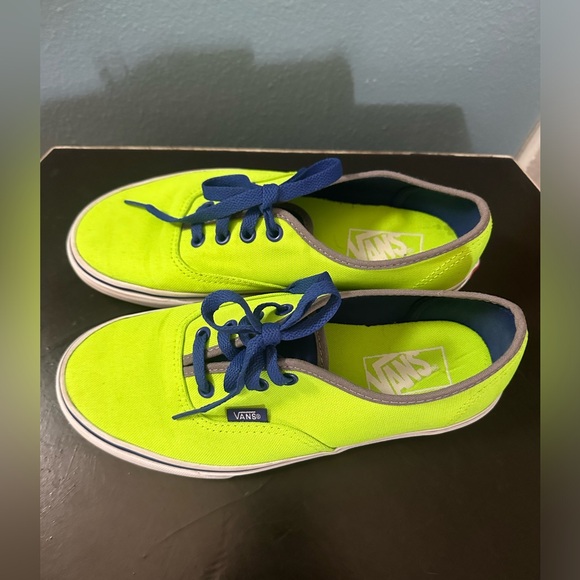 Vans neon green low top blue lace up sneakers size M6 W7.5 - Picture 8 of 10